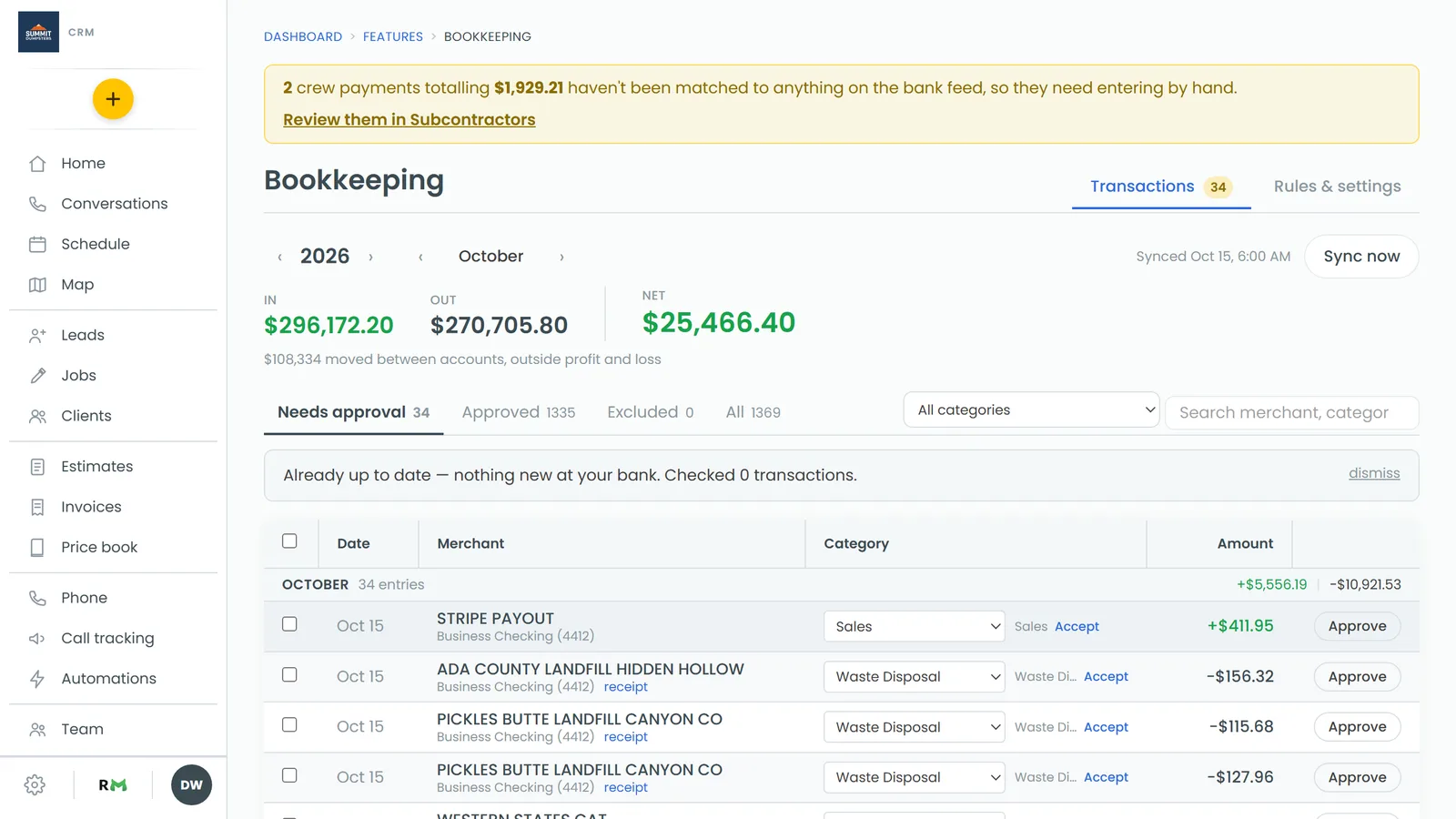 The Transactions tab in Bookkeeping