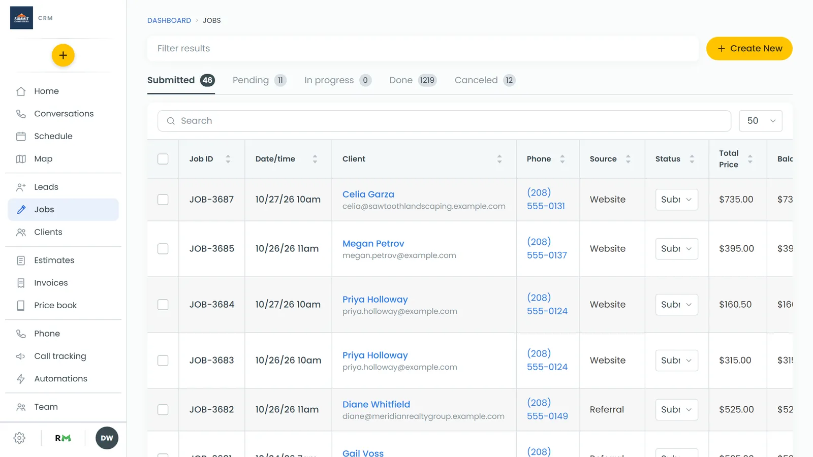 Open the new job to create its invoice