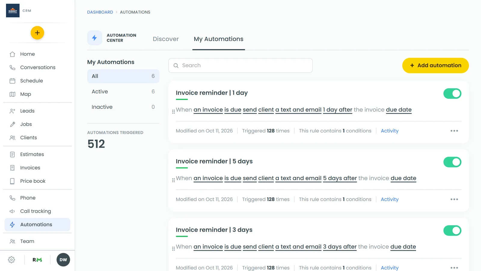The Automation Center, with the Discover and My Automations tabs