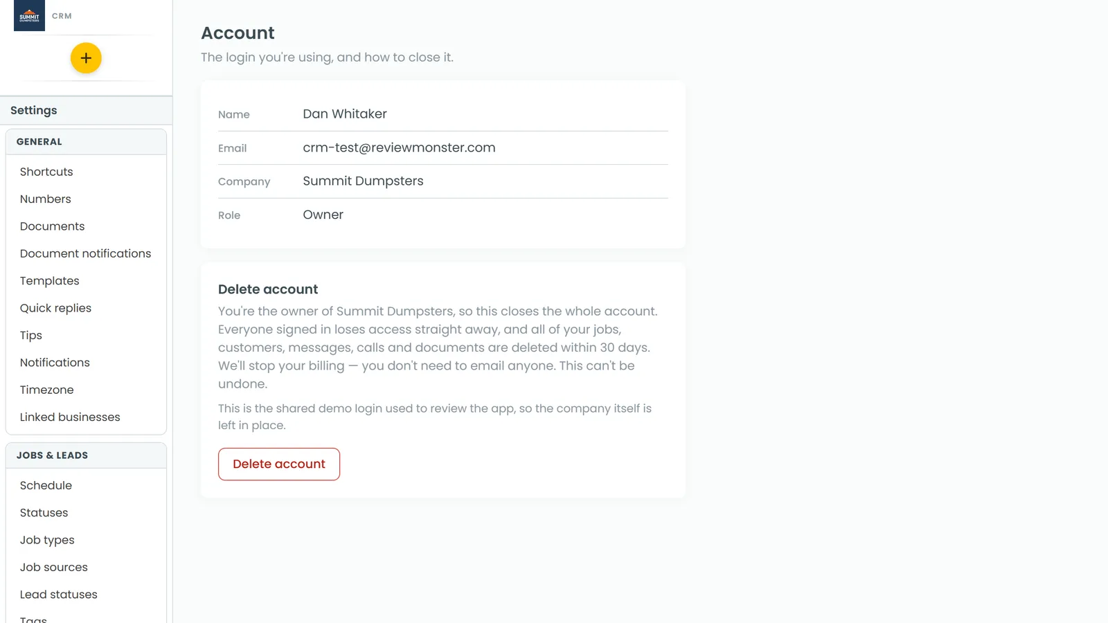 The Account page