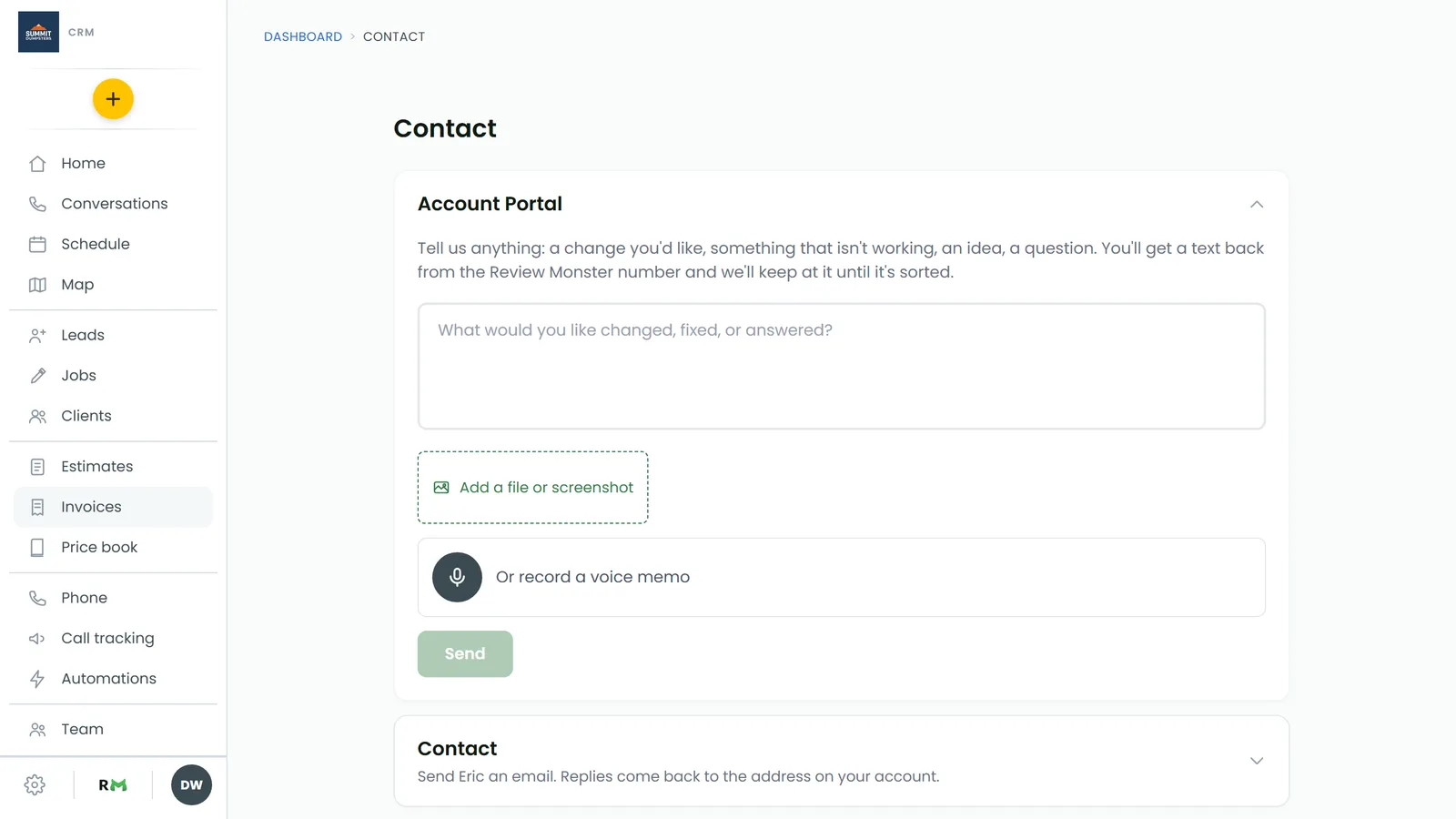 The Contact page on the web