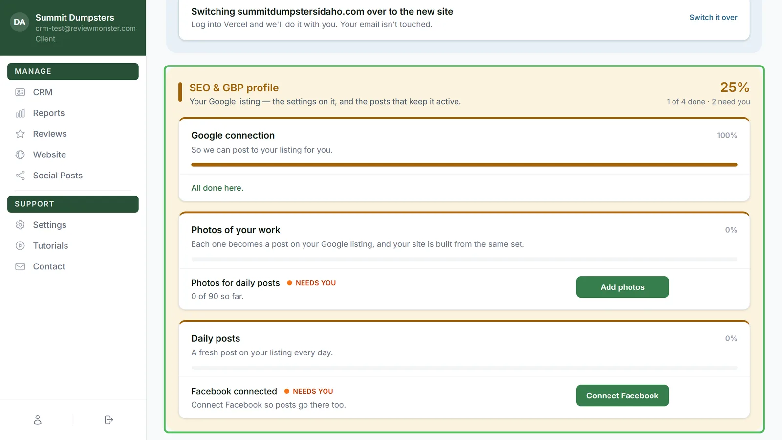 The Your Google listing itself tile on the Setup page