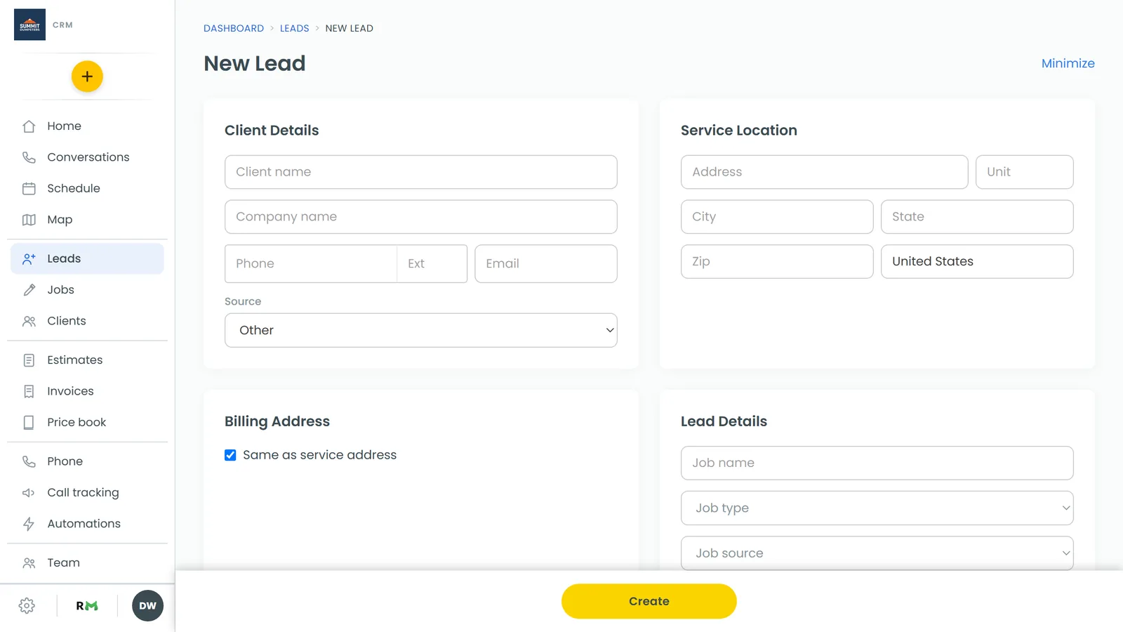 The New Lead form