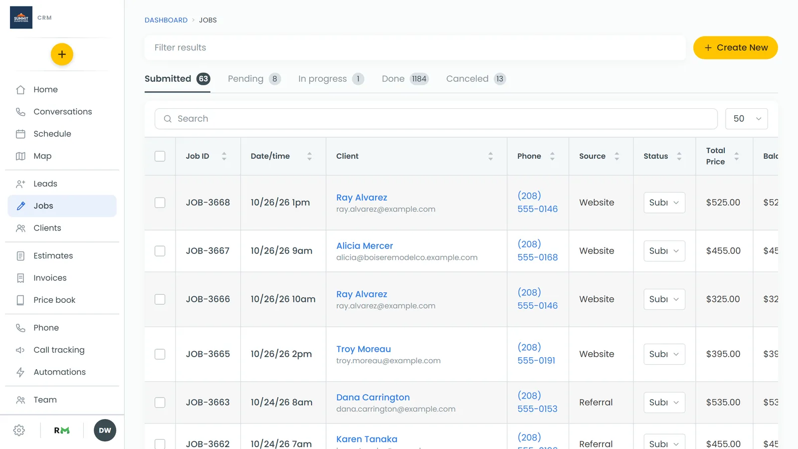 The Recurring Schedule section on a job in a series