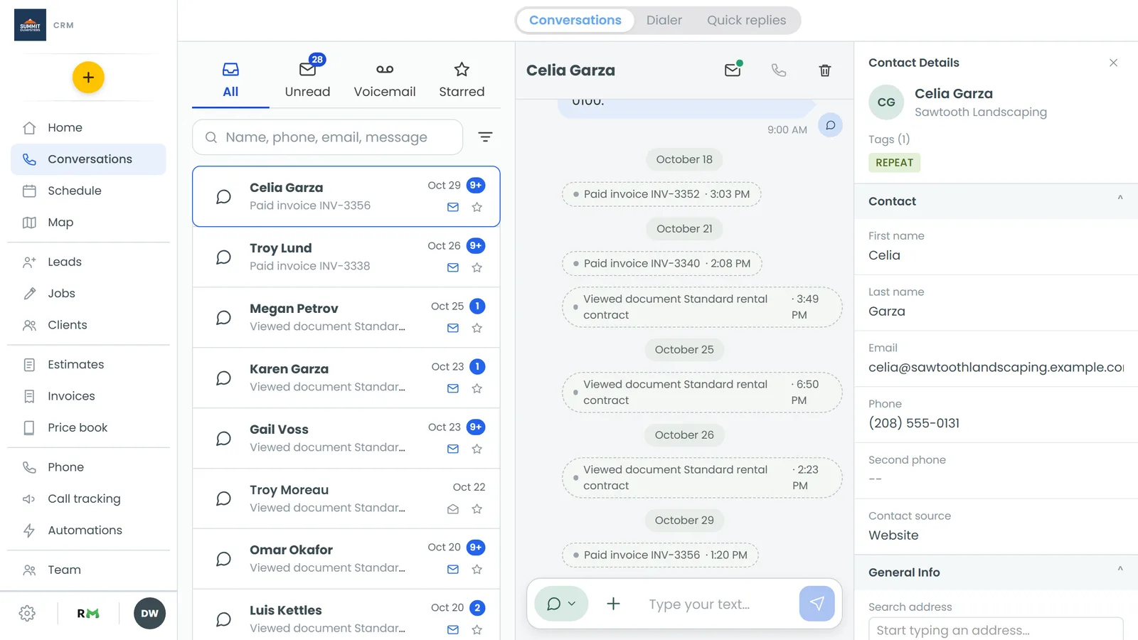 A call tile with its player, summary and View transcript link