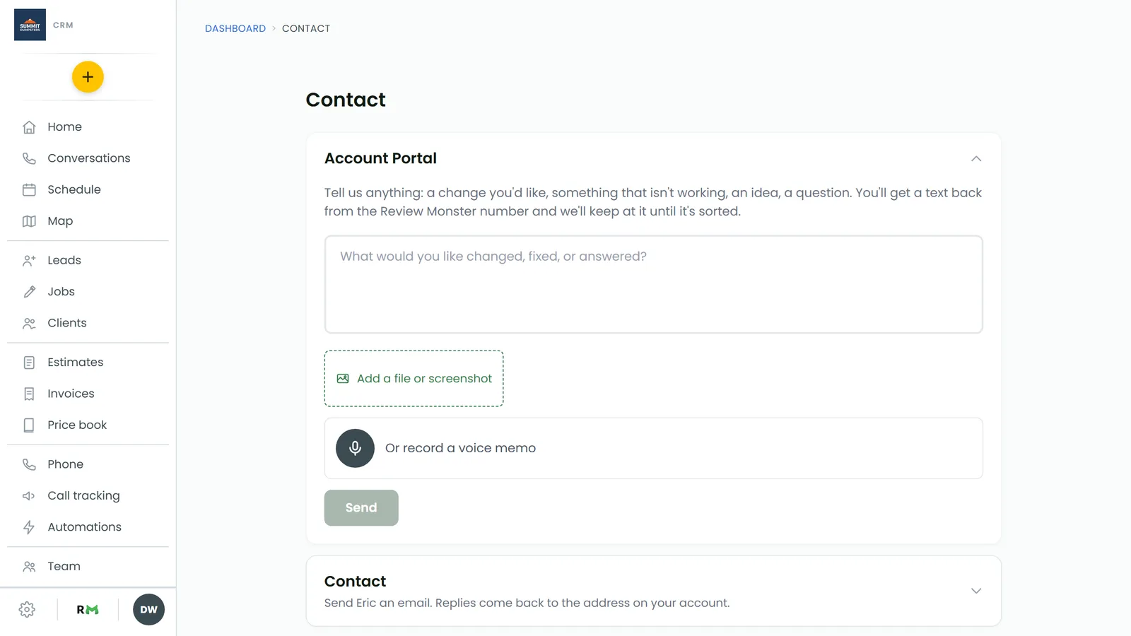 Your conversations, each with a status, and the reply box under an open conversation