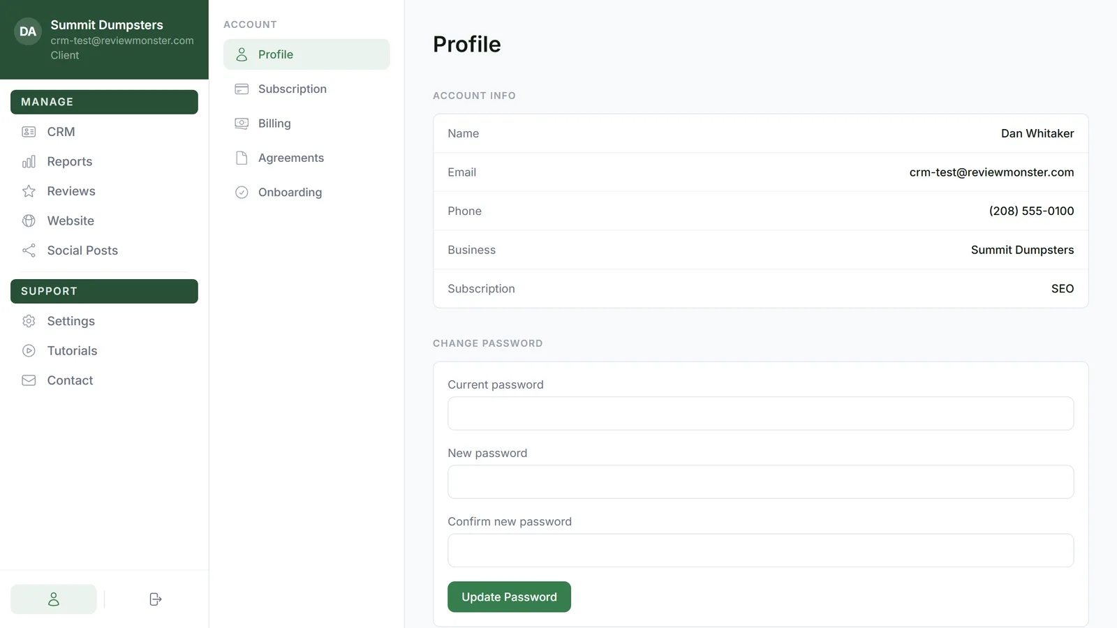 The Subscription section of your Account page