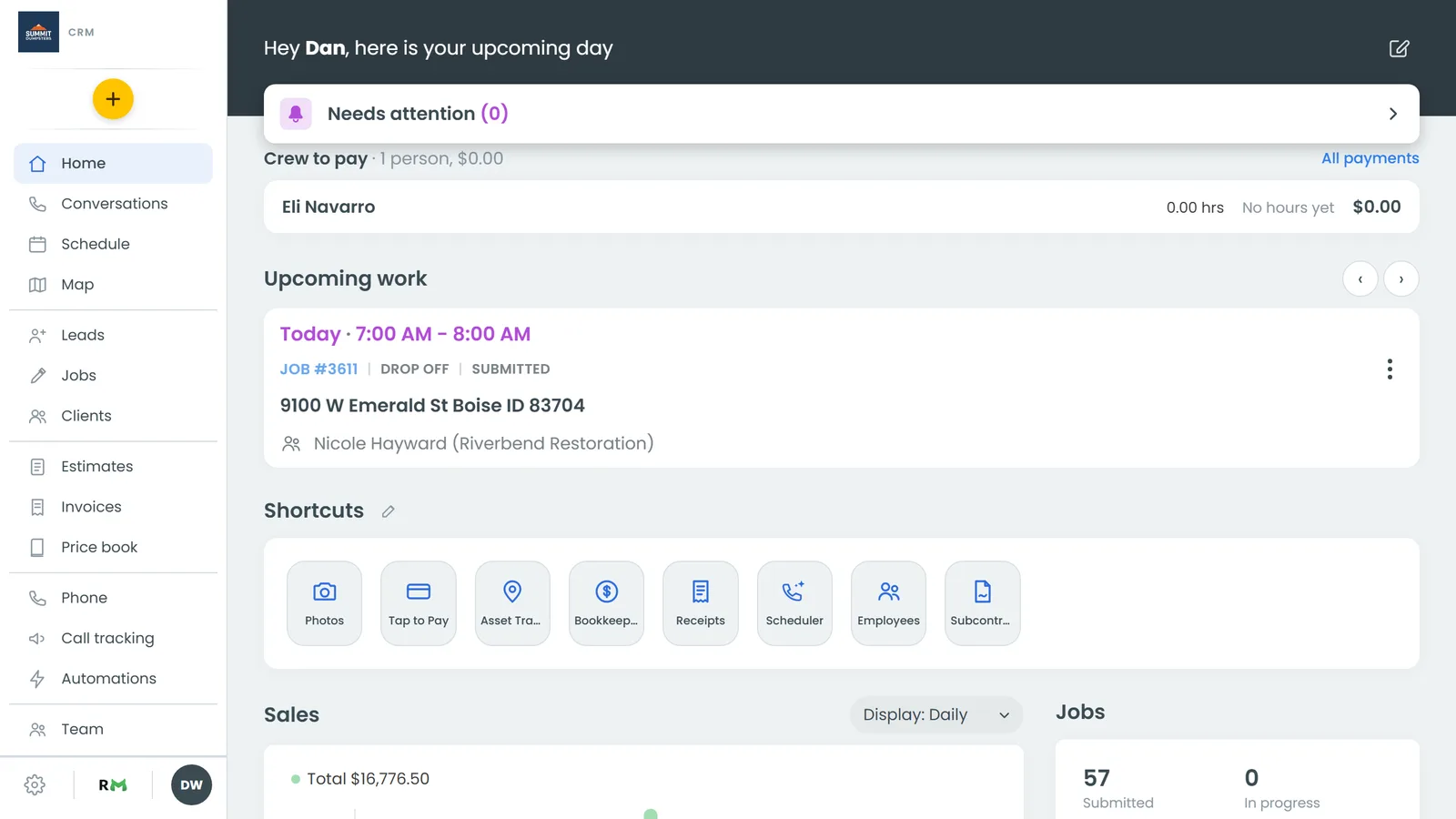 Opening the company picker on the Home screen