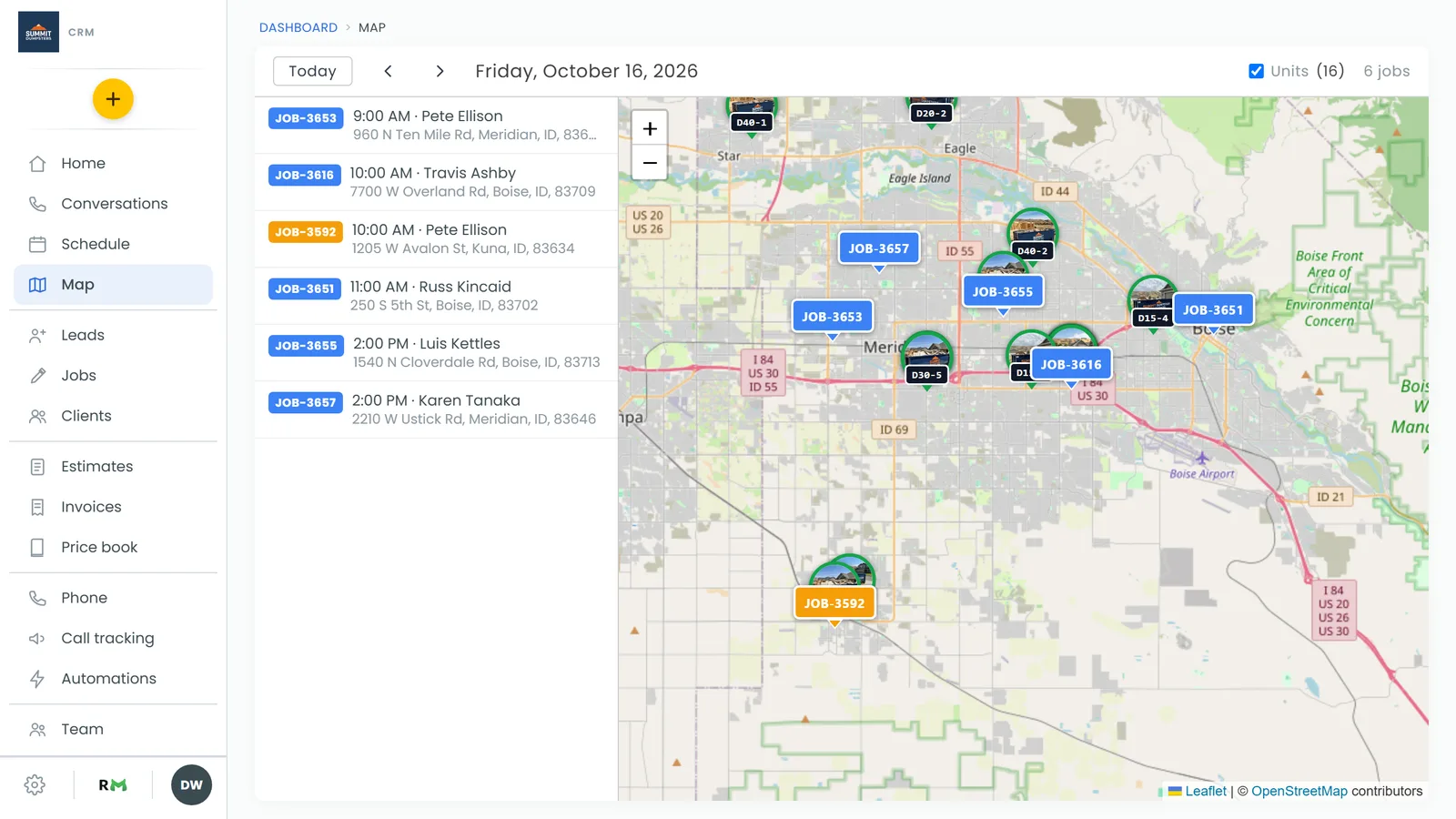 Your trucks on the job map, with the Trucks box in the toolbar