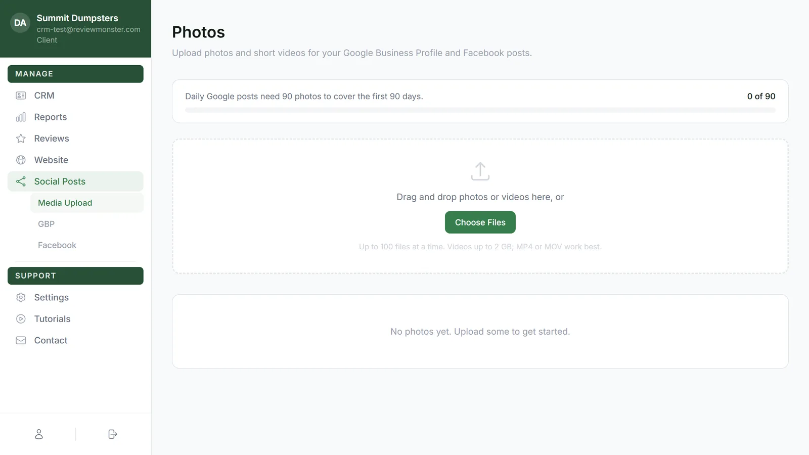 Media Upload, with your progress toward 90 photos